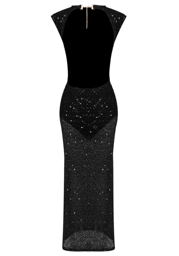 Muñoz Fashion Round Neck Sequin Bodycon Black Maxi Dress