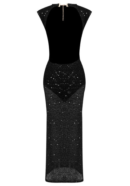 Muñoz Fashion Round Neck Sequin Bodycon Black Maxi Dress
