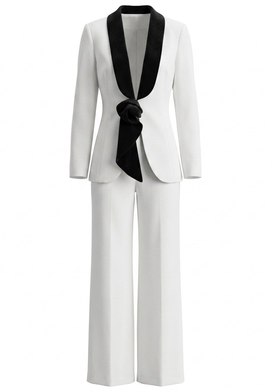 Muñoz Fashion Blazer Contrast Lapel White Black Two-Piece Suit