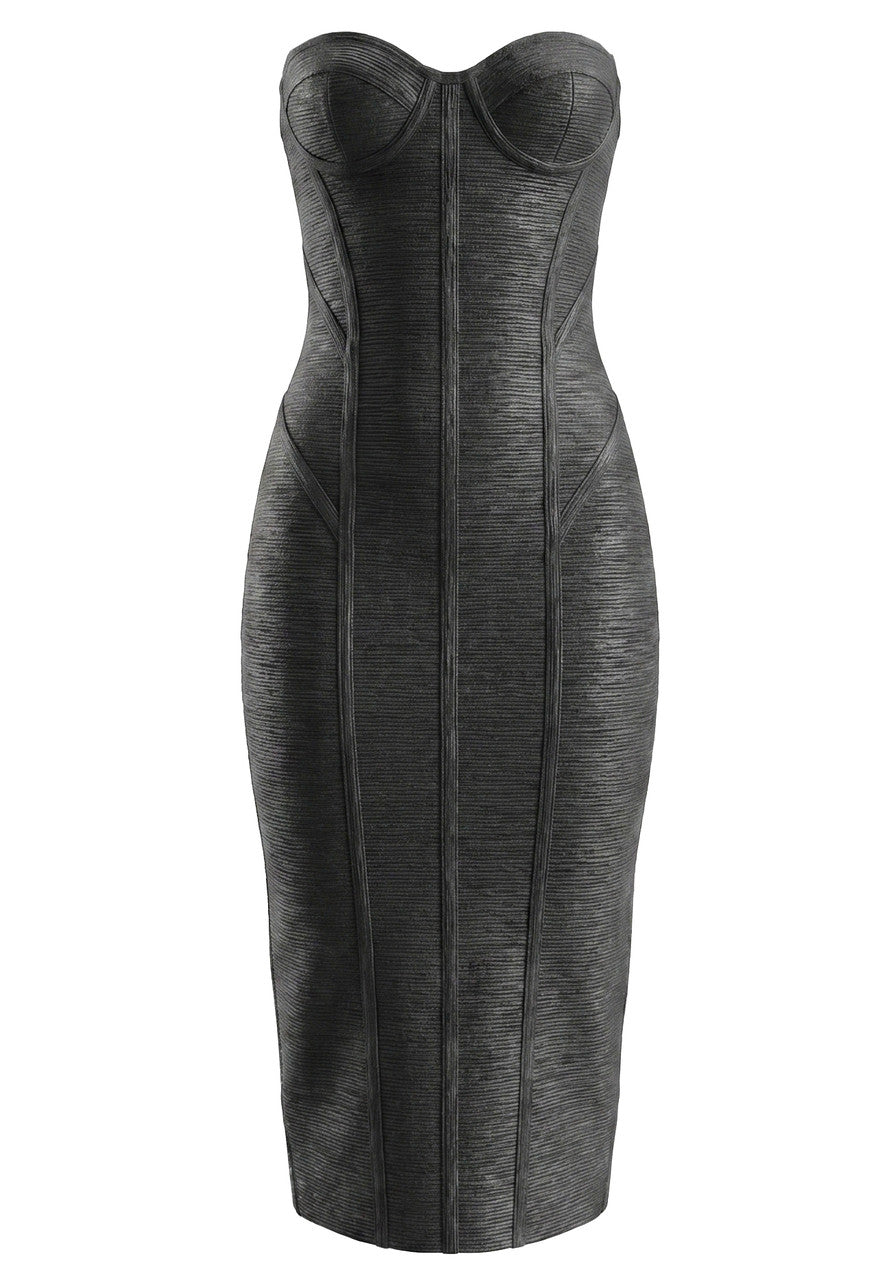Muñoz Fashion Strapless Bustier Bandage Black Midi Dress