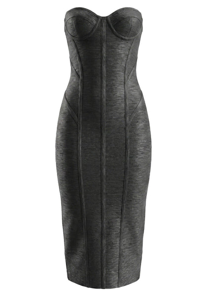 Muñoz Fashion Strapless Bustier Bandage Black Midi Dress